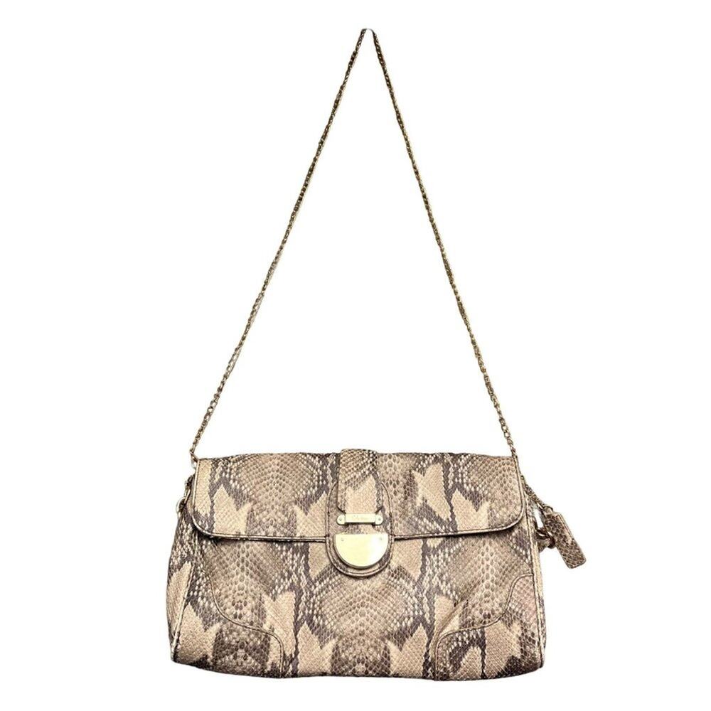 Cole Haan Snake Animal Print Embossed Leather Baguette Handbag Clutch